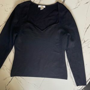 H&M V Neck Black Sweater Long Sleeve Large